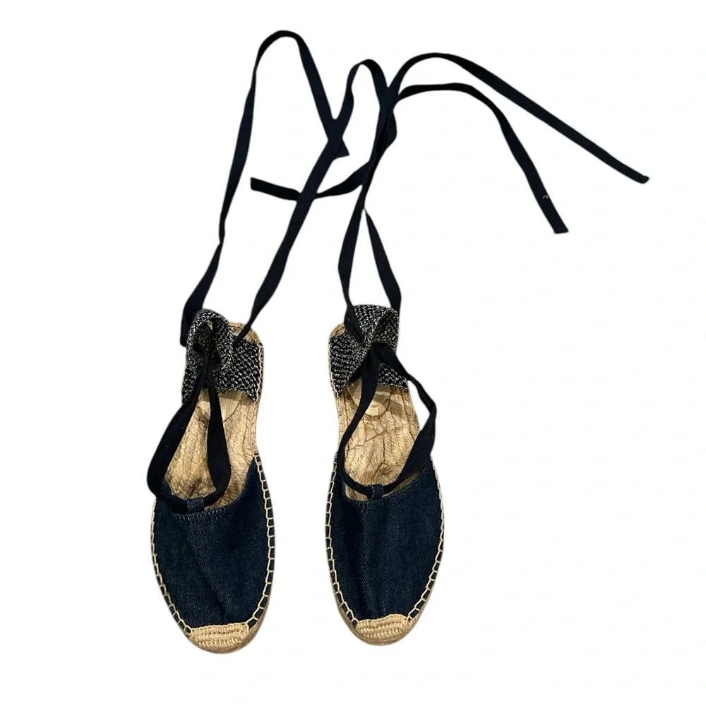 Soludos Blue Lace Up Denim Espadrille Shoes 6.5